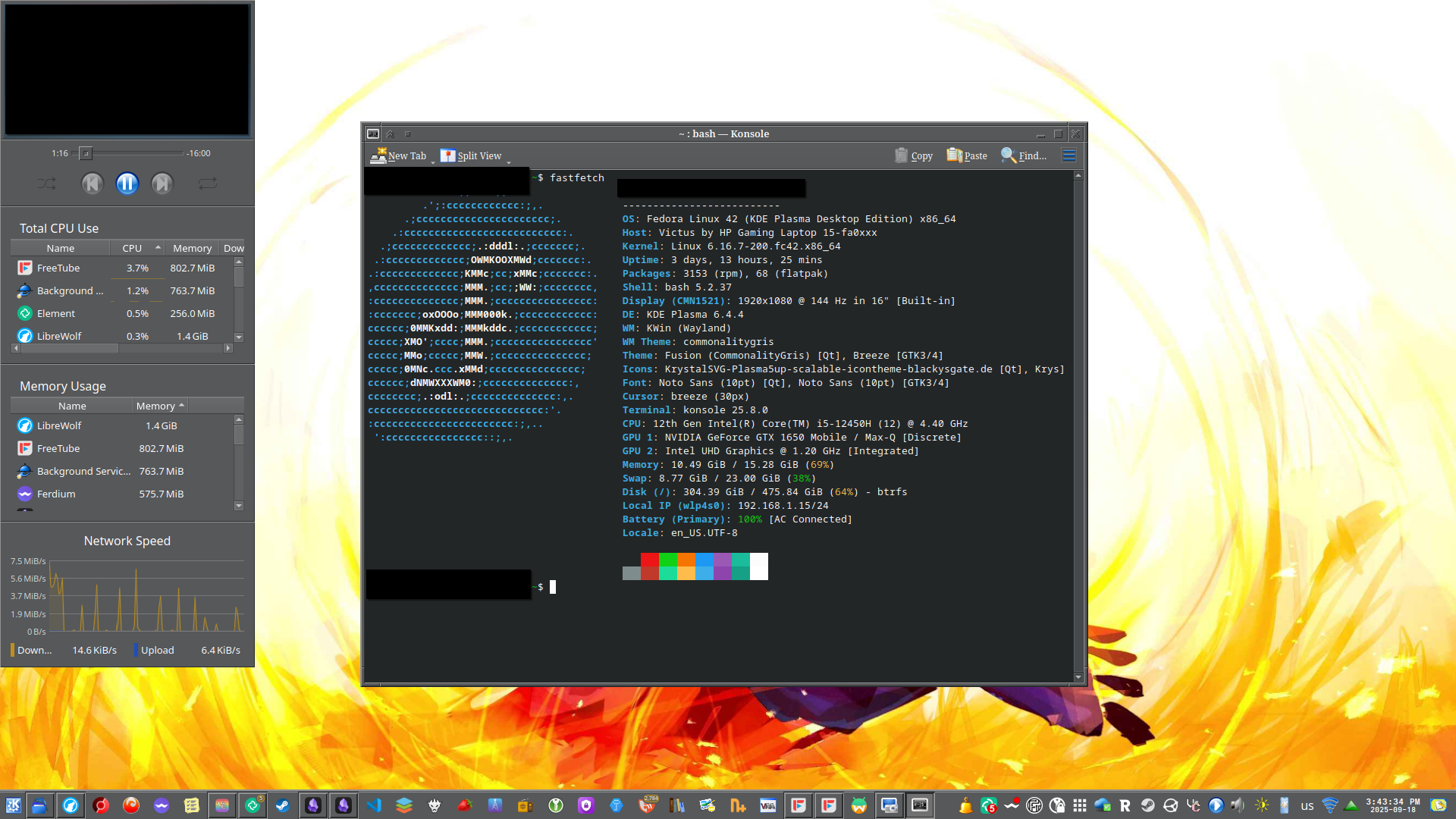 screenshot of the KDE plasma desktop running on this laptop